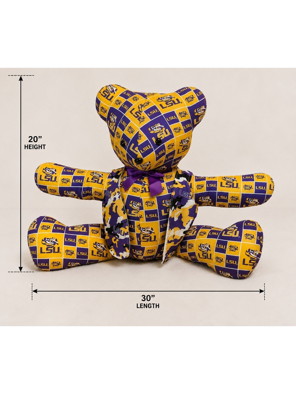Handmade LSU Tigers Teddy Bear 30in Purple Gold College Football Fan Decor- Gift